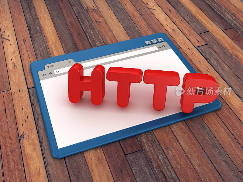 Web浏览器与HTTP木地板背景- 3D渲染